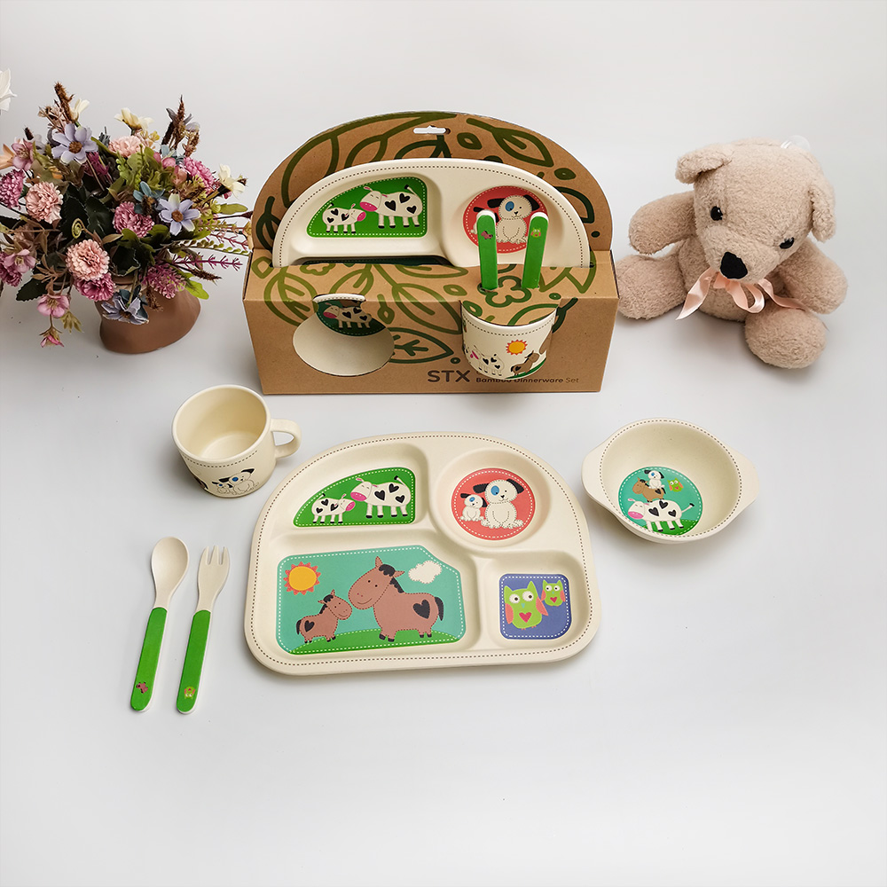 การ์ตูนสัตว์ 4 Lattice เมลามีนครัวอาหารเย็น Kid Tableware Gift Set